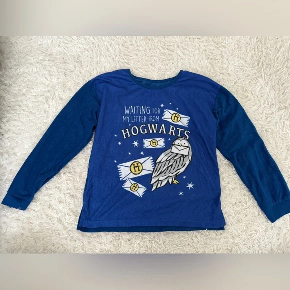 Harry Potter Blue Hogwarts Letter Long Sleeve Pajama Top Kids Size 10 - Picture 1 of 3